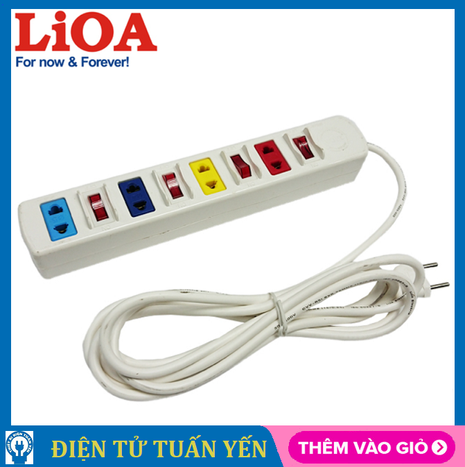 Ổ cắm Lioa 4SOF3W 4 lỗ 4 công tắc dây dài 3m, công suất 2200W (màu trắng) - Hàng chính hãng