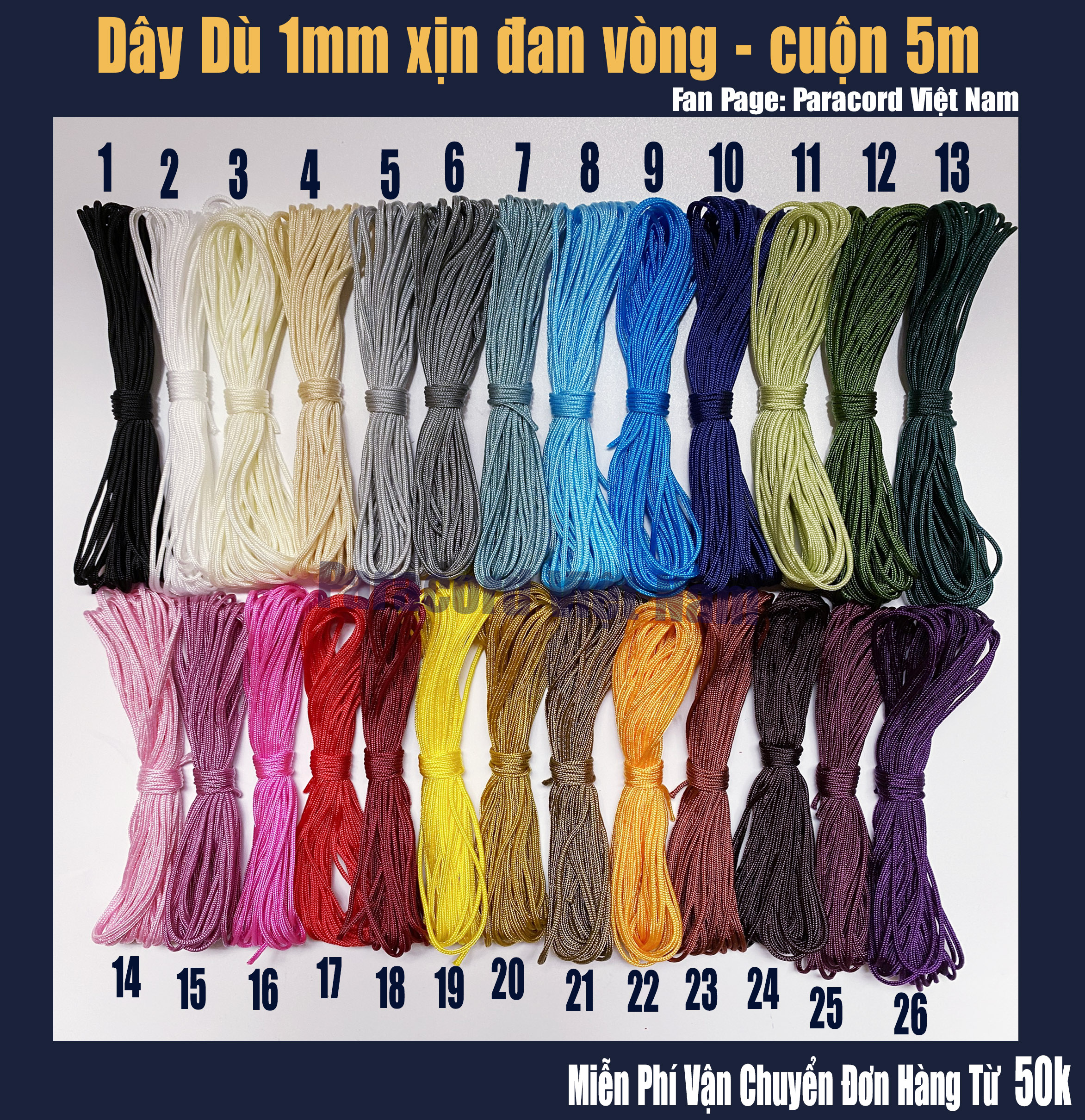 Dây dù 1mm đan vòng tay handmade - cuộn 100m