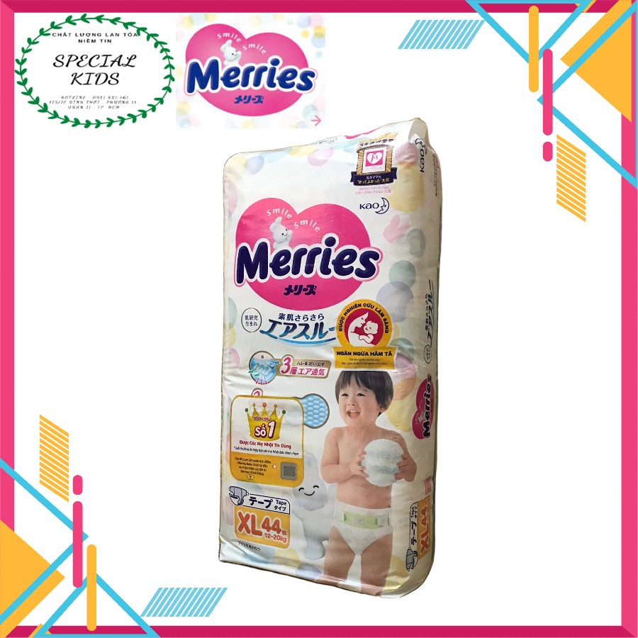 [TEM PHỤ CHÍNH HÃNG KAO] Tã/Bỉm DÁN Merries nội địa Nhật Size XL44 (12-20kg)