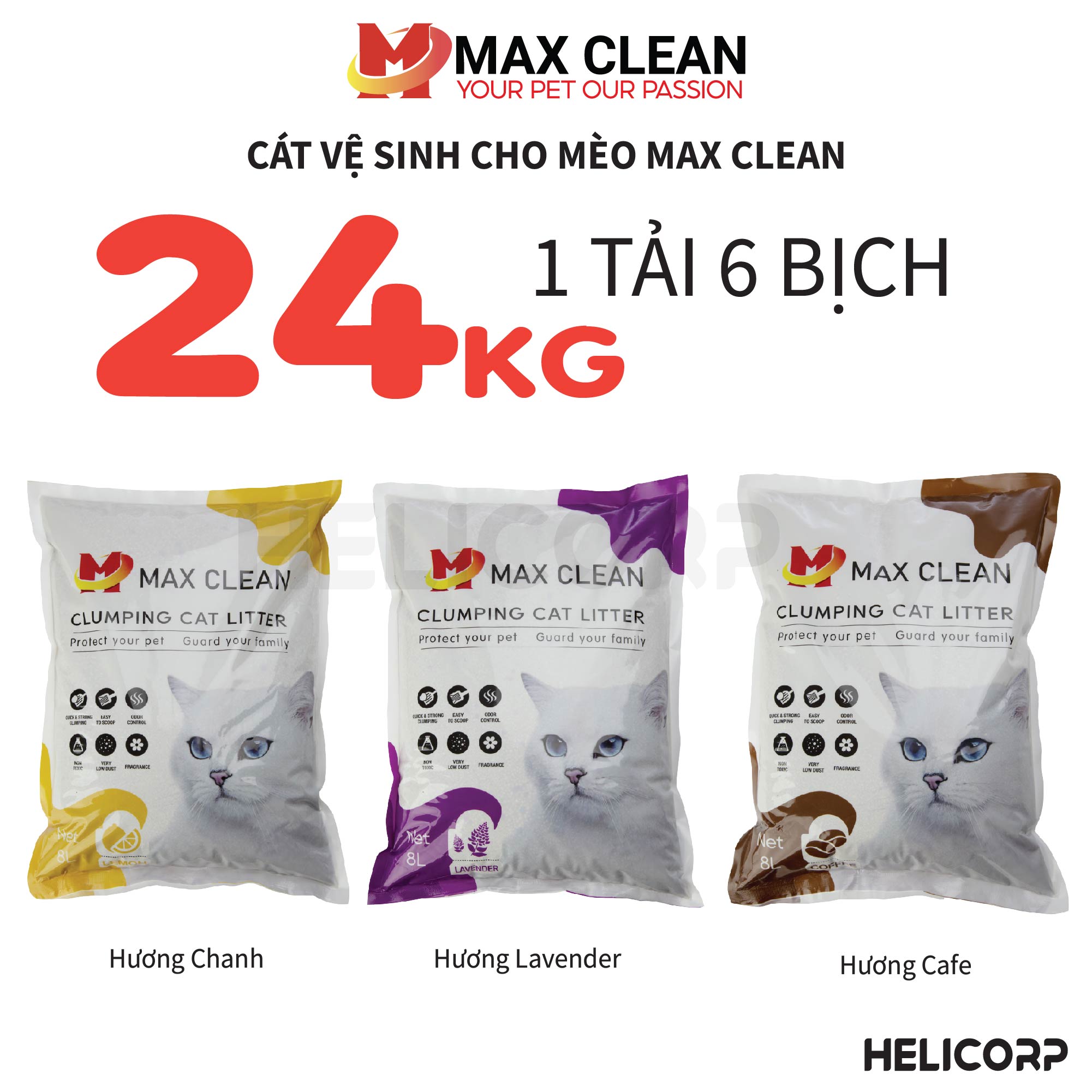 [1 tải 6 bịch=24Kg] Cát Mèo Cát Vệ Sinh Cho Mèo Max Clean