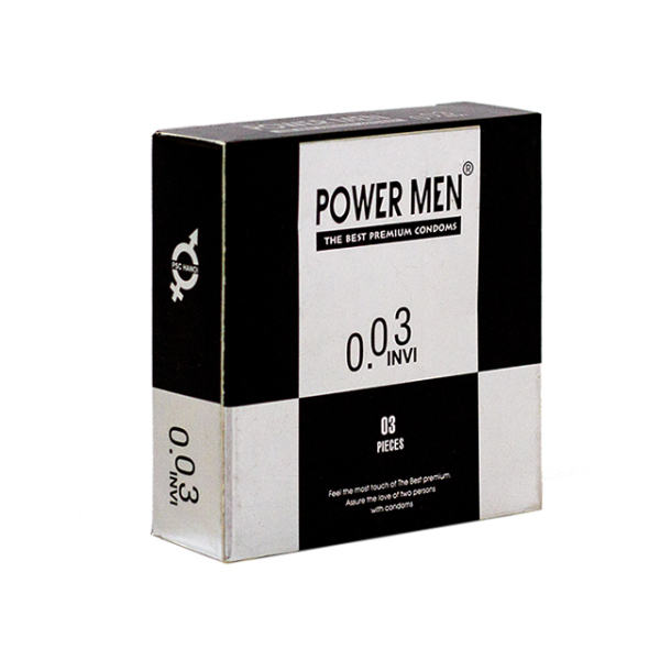 Bao cao su siêu mỏng POWER MEN Invi 003 black chính hãng truyền nhiệt tốt, kiểu truyền thống, bcs nhiều gel bôi trơn cao cấp nhập khẩu