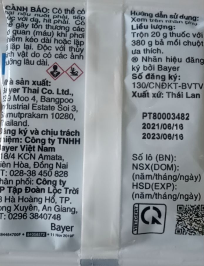 Diệt chuột thông minh Racumin Bayer 20gr