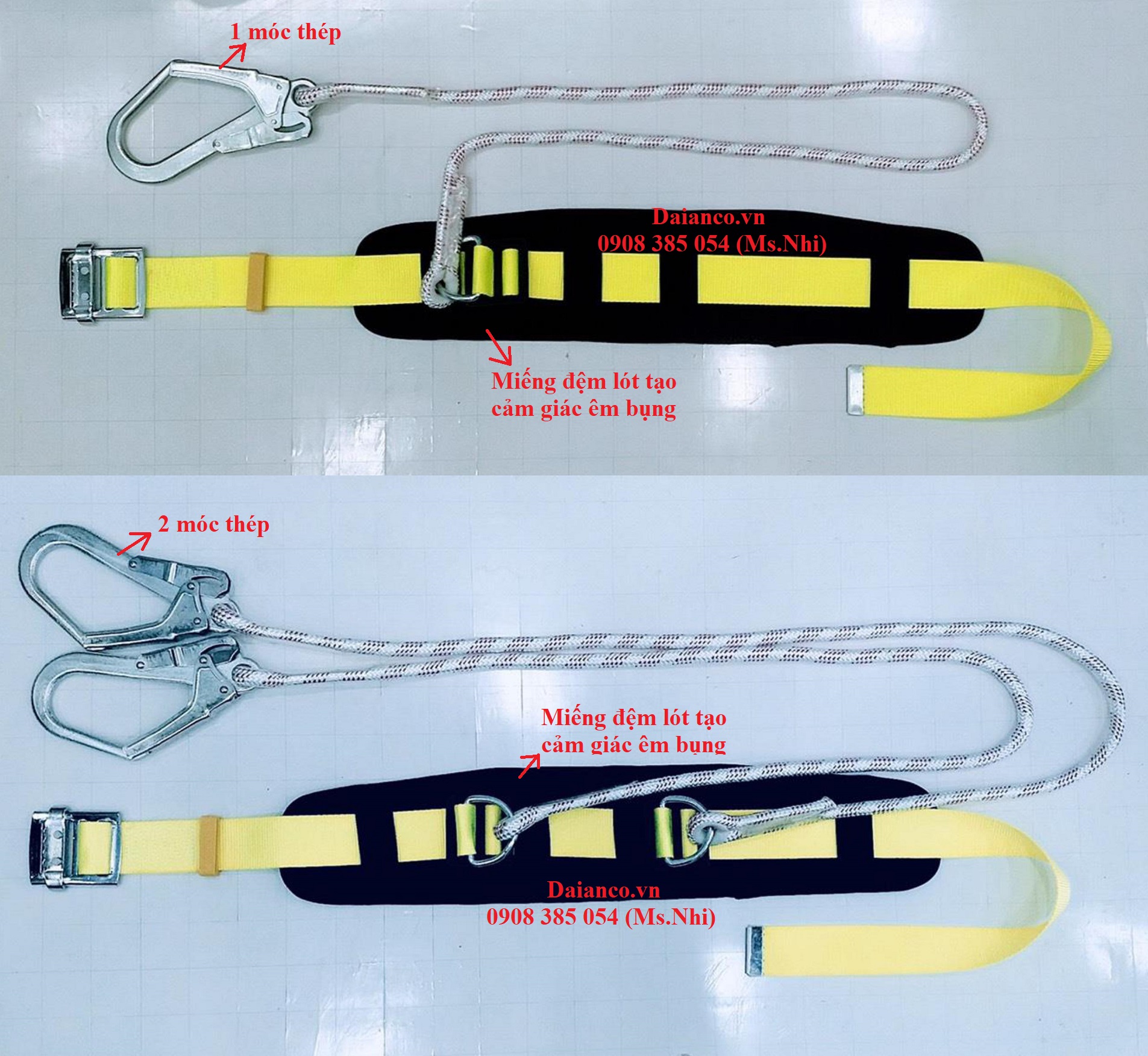 Dây đai nịt bụng 2 móc thép có miếng đệm ở dây nịt bụng (dây thừng)