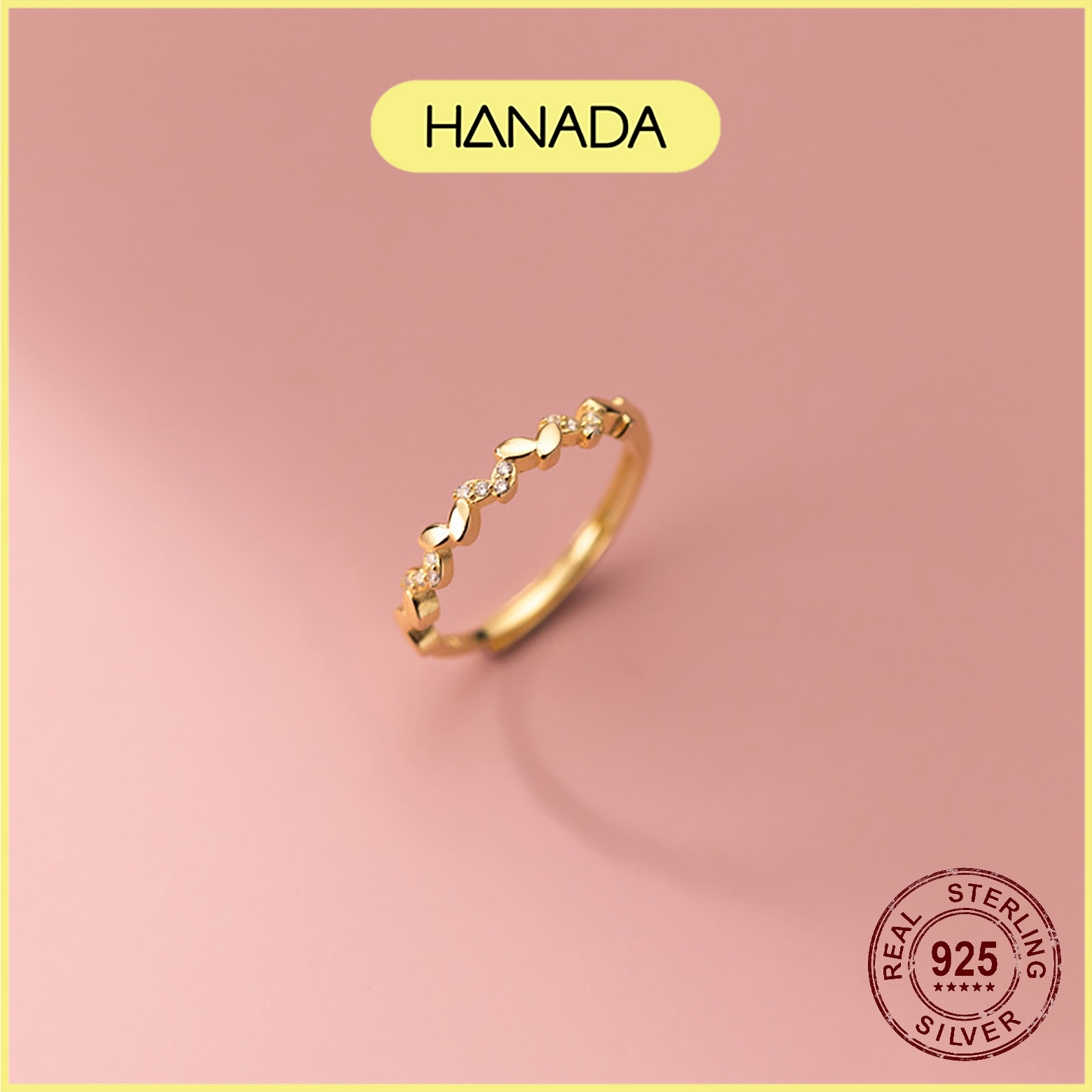Nhẫn Bạc 925 Hanada Nhẫn Lá Đá Trơn Xen Kẽ 0010