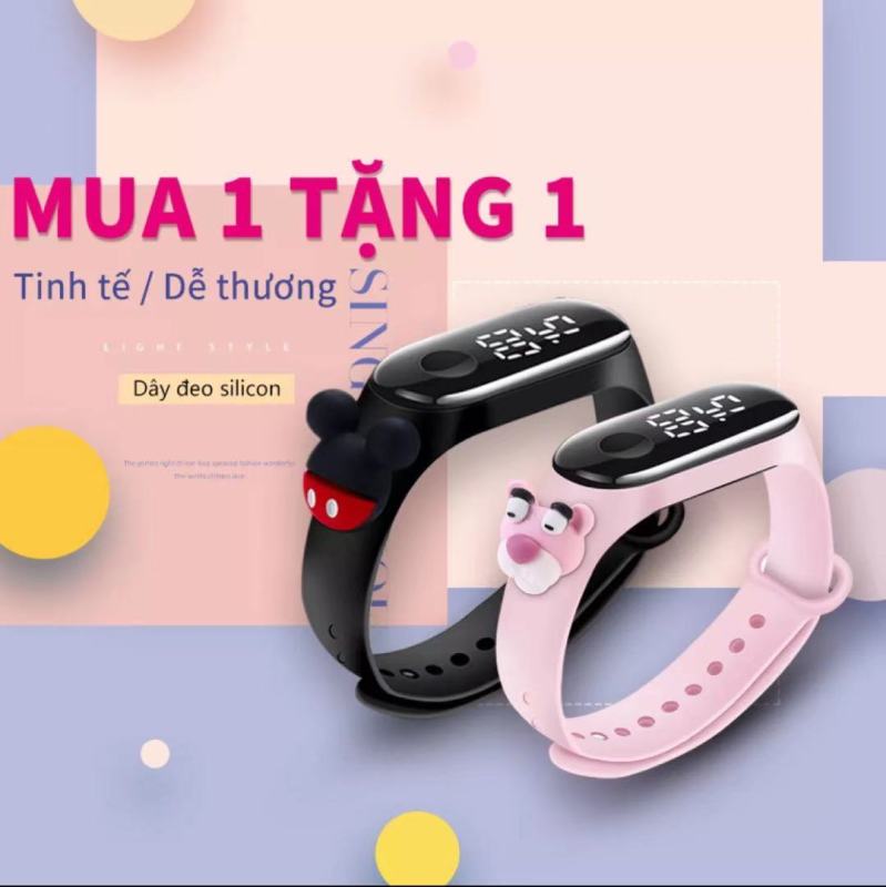 Nơi bán (Mua 1 tặng 1)Đồng hồ điện tử bấm giờ đa năng, dáng thể thao chống nước, đồng hồ hoạt hình 3D cho trẻ, đồng hồ nữ xinh xắn, dây đeo đồng hồ đẹp cho MiBand
