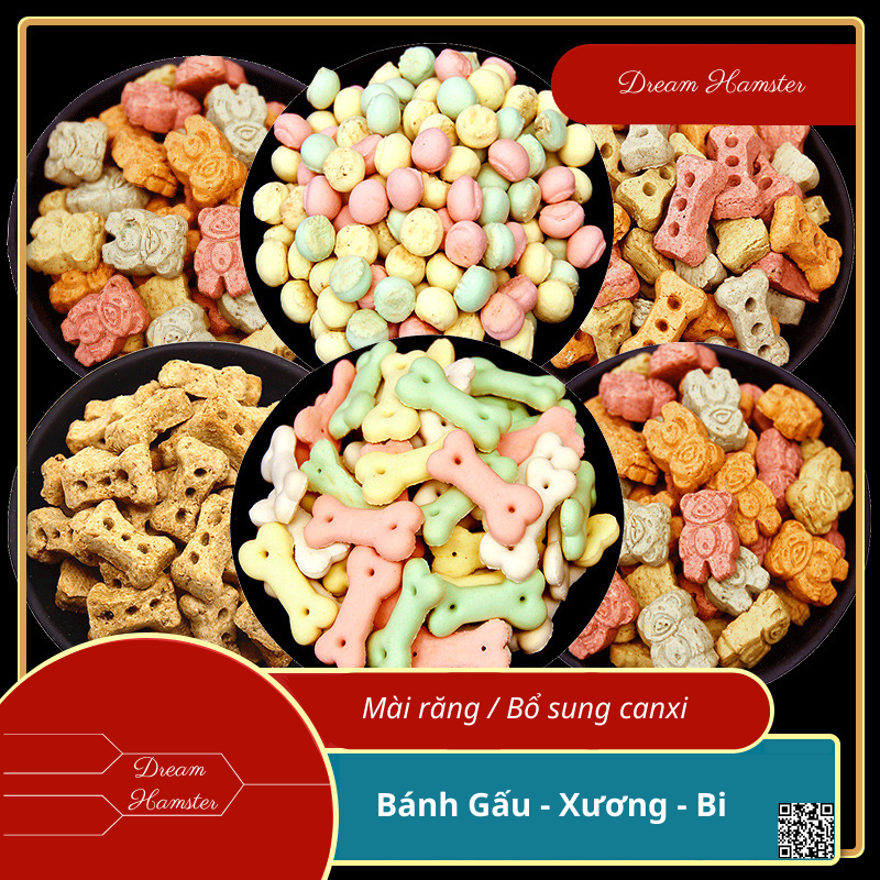 Bánh quy Gấu/Xương/Cá mài răng canxi cho hamster