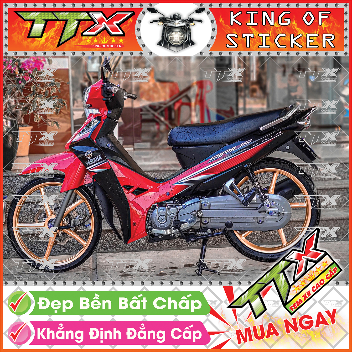 Tem Xe Sirius Chỉ Đỏ Trắng Đen - Tem Sirius Đen Đỏ Trắng Siêu Đẹp - Mẫu Team Sirius Đỏ Trắng Đen