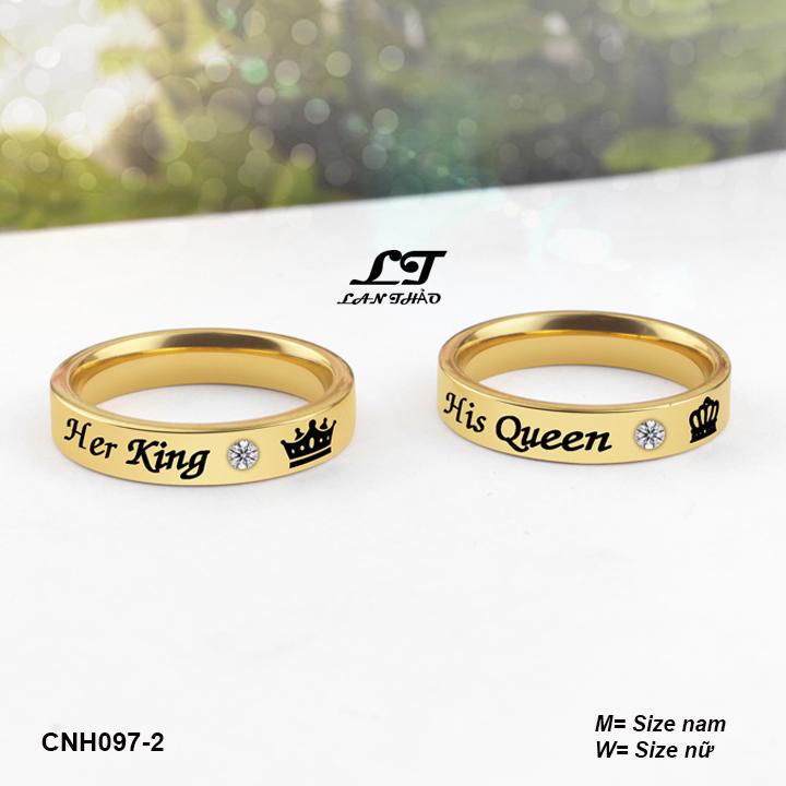 [HCM]Nhẫn cặp đôi His Queen Her King đính hạt CNH097-2