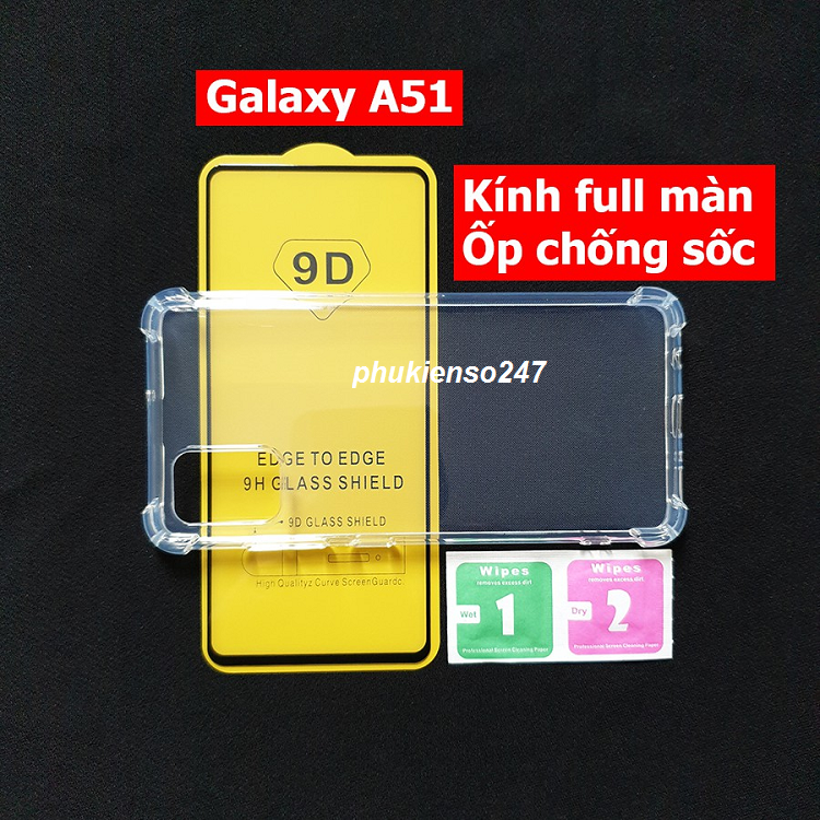 Bộ kính cường lực full màn hình  Ốp lưng chống sốc Samsung A51