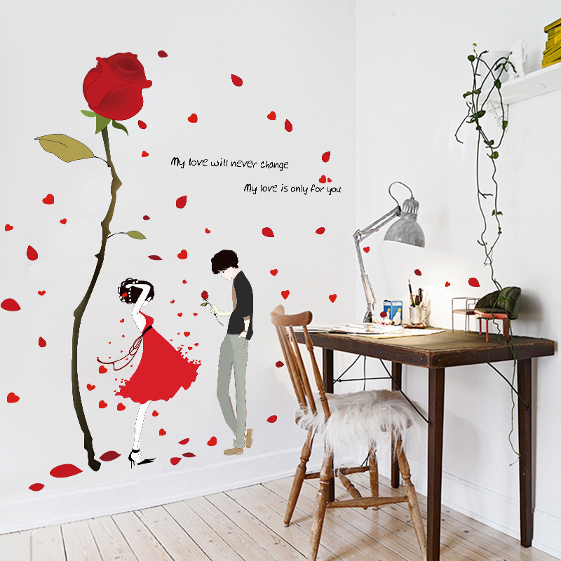 Sticker Tranh Dán Tường, Decal dán tường kết hợp Hoa Hồng và em SK9195a+xl7211