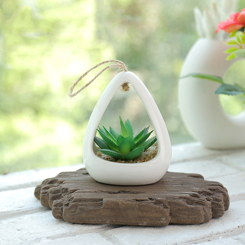 Cây giả - Chậu Sen đá Gốm Sứ (cả cây và chậu)