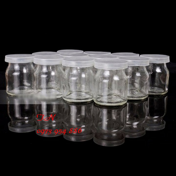 Bộ 12 cốc làm sữa chua thủy tinh có nắp (100ml)