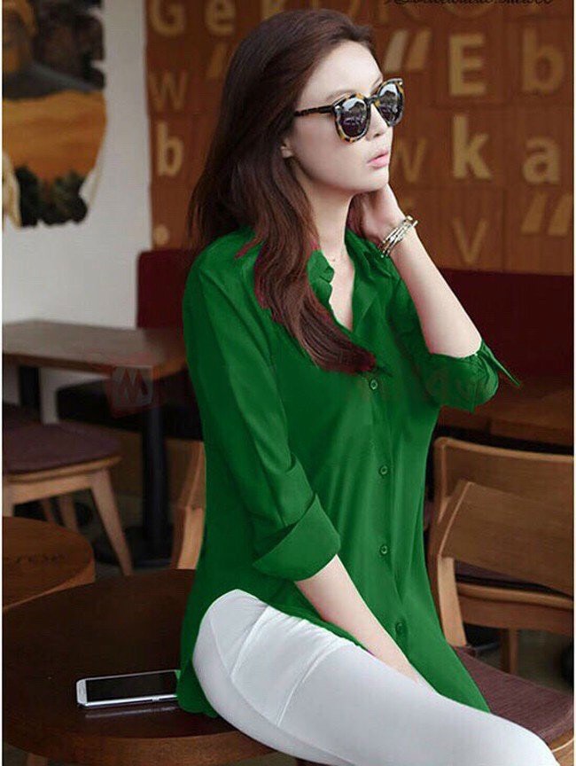 Áo sơ mi form dài xẻ eo dv2036