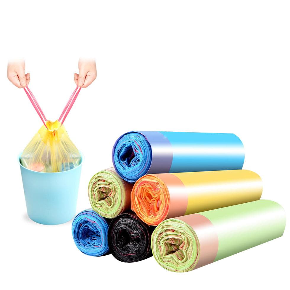Cuộn túi đựng rác có dây rút thông minh, gọn nhẹ, khi sử dụng bạn chỉ cần kéo túi ra và xé theo đường cắt sẵn rất đơn giản