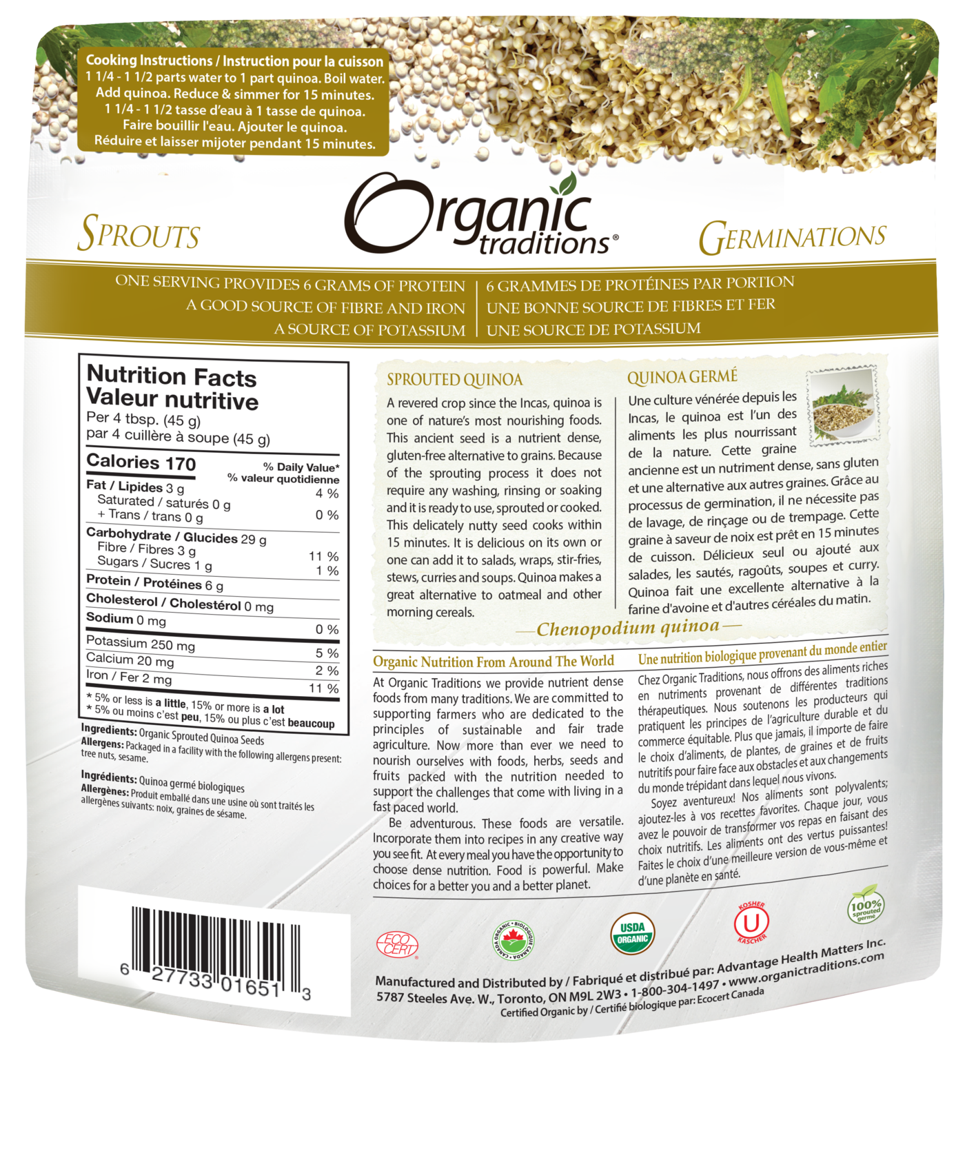 [HCM]Hạt Quinoa nảy mầm hữu cơ - Organic Tradition - 340g