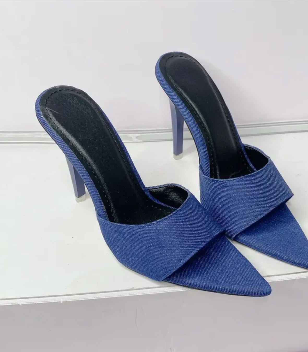 dép cao gót nhọn 9cm quai bọc jean hothit