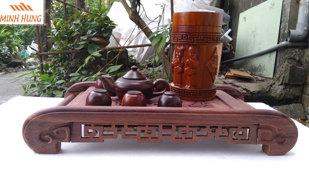 Khay trà cuốn gỗ cẩm cao cấp