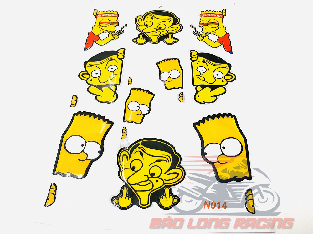 Bộ 10 tem Sticker Simpson Mrbean decal dán siêu đẹp rẻ