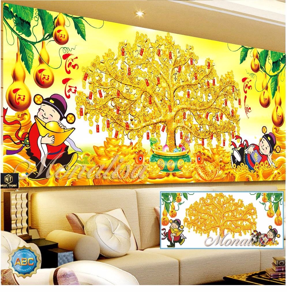 Tranh đính đá Tấn Tài Tấn Lộc THẦN TÀI CÂY KIM TIỀN Siêu Thị Tranh Thêu