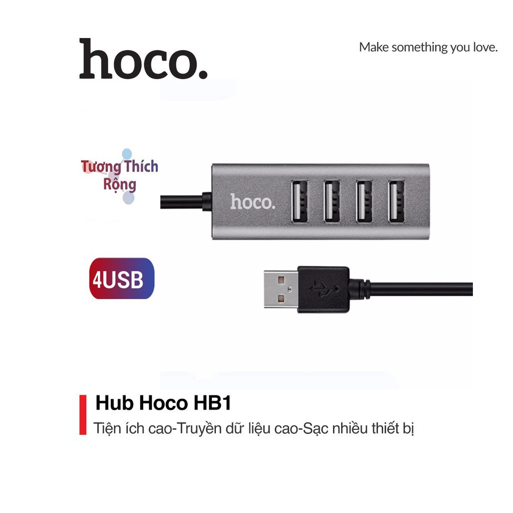 HUB 4 cổng USB Hoco HB1 vỏ hợp kim nhôm truyền tải dữ liệu nhanh , sạc nhiều thiết bị