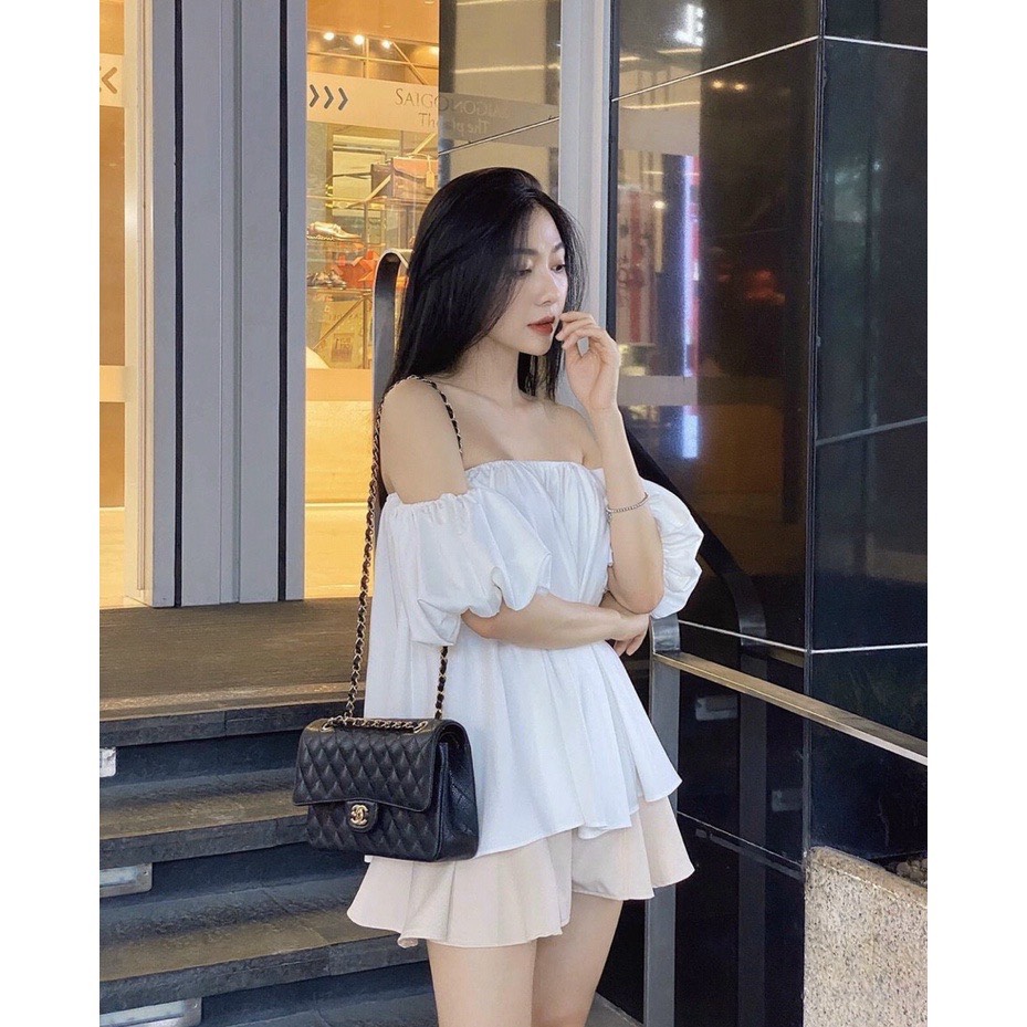 Áo trễ vai bèo tay phồng rộng dễ thương