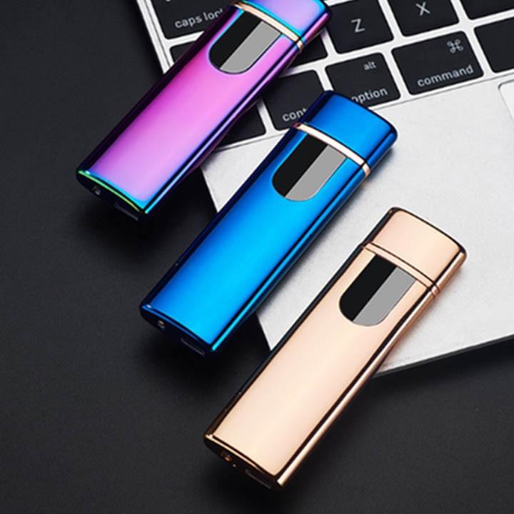 Bật Lửa Điện Cảm Ứng Vân Tay Siêu Mỏng Cao Cấp, bật lửa usb , bat lua dien , bat lua cam ung ( MẦU vàng)
