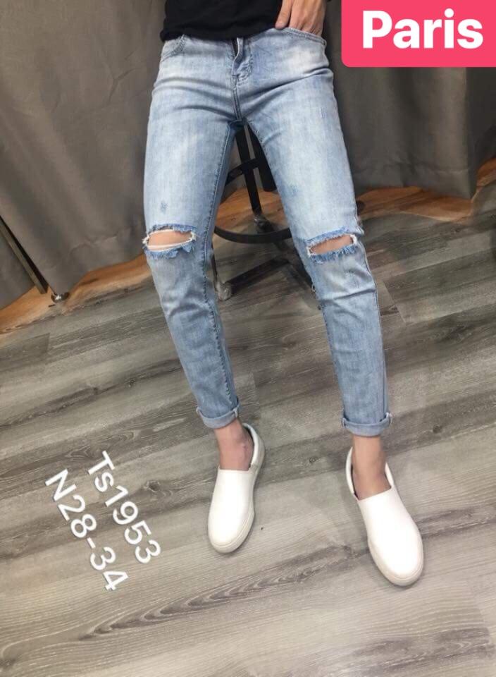 QUẦN JEAN NAM CHẤT BÒ XANH RÁCH GỐI SÀNH ĐIỆU CAO CẤP db-1953- PARIS FASHION