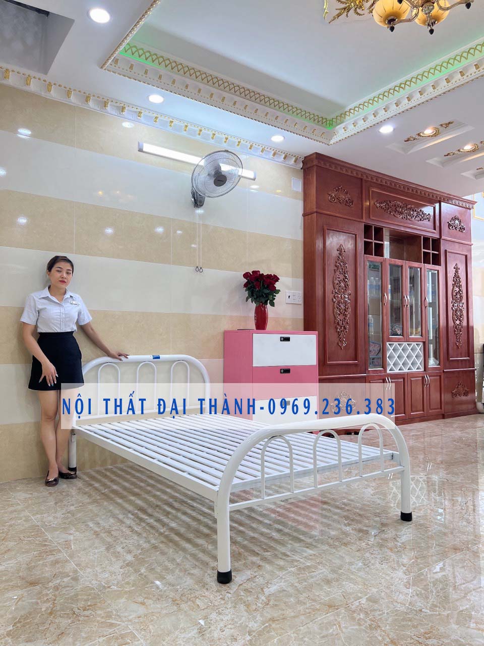 Giường sắt mẫu đơn giản kích thước 1m x dài 2m