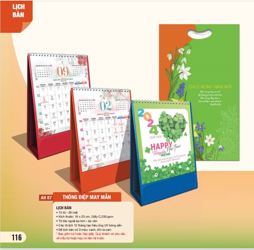 Combo 5 cuốn lịch bàn 2024 - MS AH-81 - AH-90 (mẫu ngẫu nhiên)