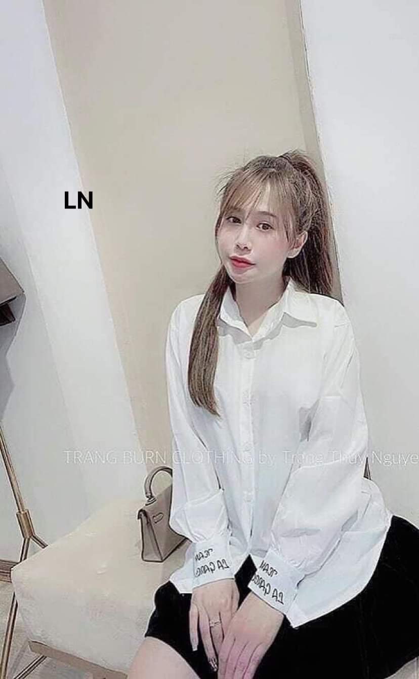 Áo sơ mi tay in chữ  Chất sơ mi lụa,LN