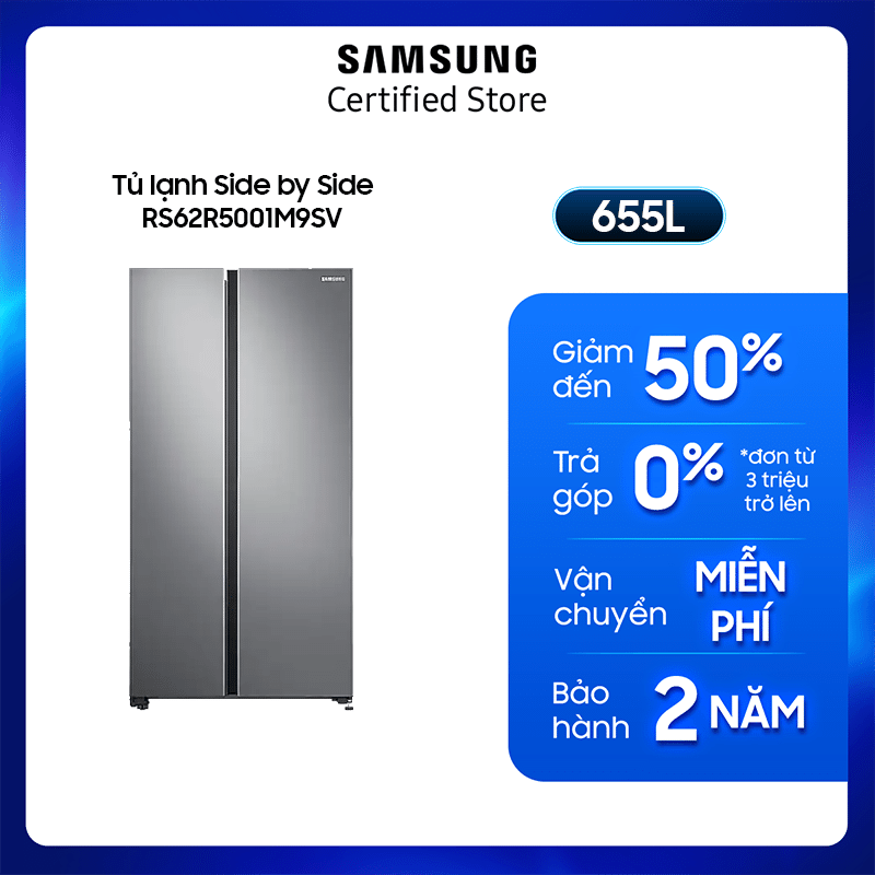 [KHÔNG COD][FreeSHIP + Lắp Toàn Quốc] Tủ lạnh Samsung Side by Side 680L (RS62R5001M9)