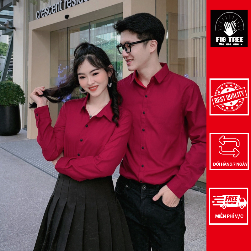 Áo sơ mi đôi đỏ đô cổ đức siêu hot