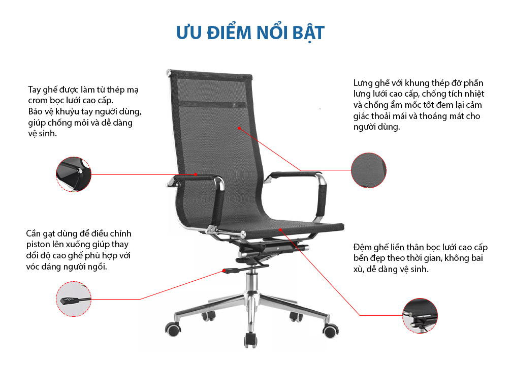 Ghế xoay văn phòng lưng lưới cao D09