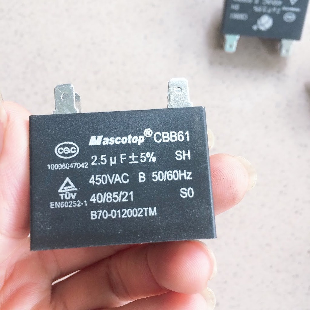 Tụ quạt loại tốt 1.5uf; 2.0uf; 2.5uf; 3.0uf; 3.5uf; 4.0uf; 5.0uf