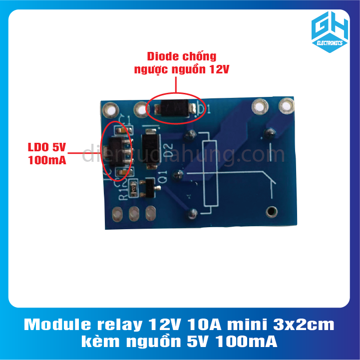 Module relay 12V 10A mini 3x2cm - kèm nguồn 5V 100mA