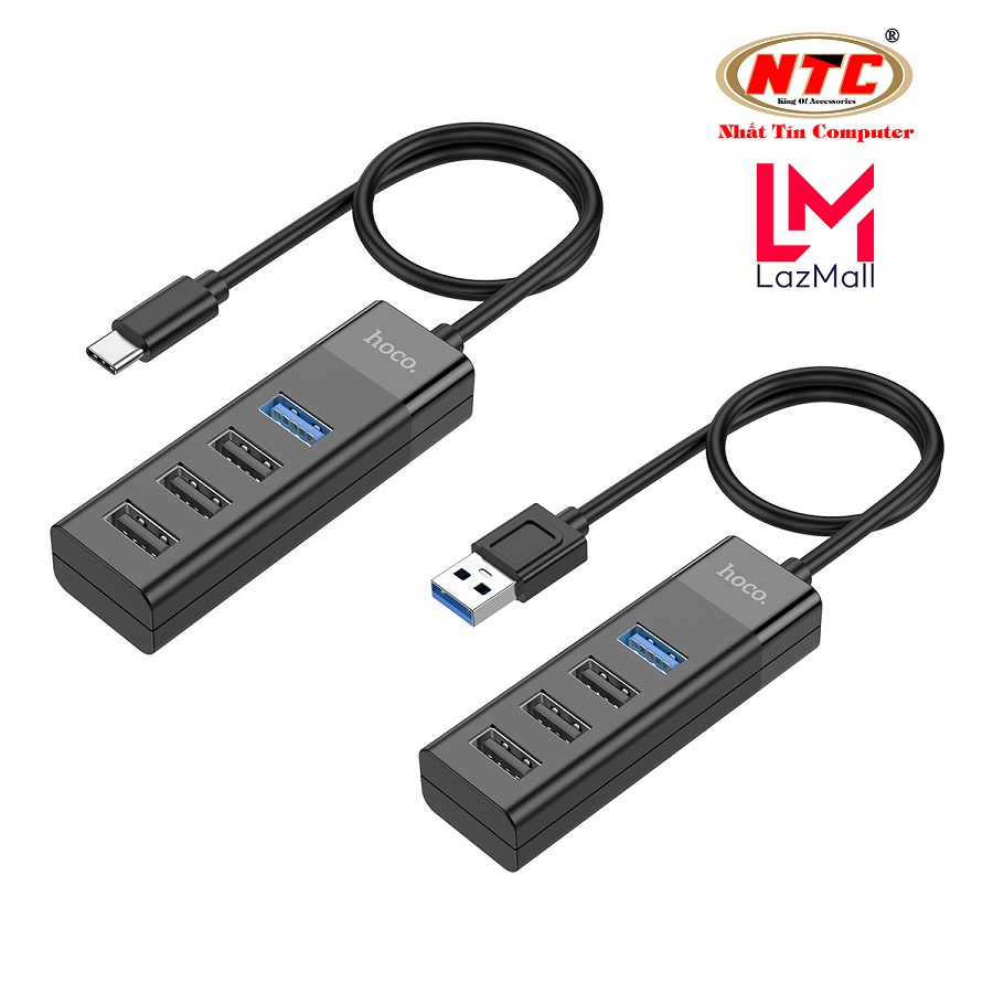 Hub chia cổng USB Hoco HB25 Type-C / USB ra 1 cổng USB 3.0 + 3 cổng USB 2.0 (Đen) - Nhat Tin Authorised Store