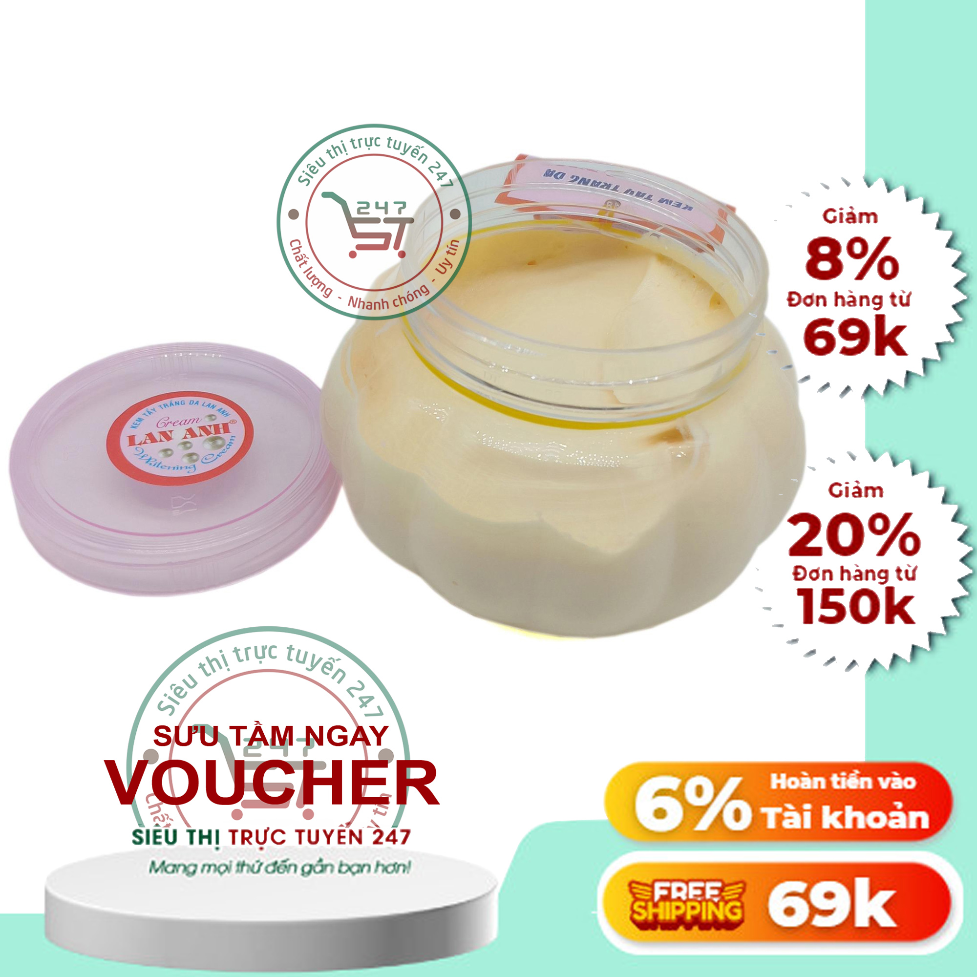 Kem tẩy trắng da theo công thức kem trộn tẩy da lên tông trắng cực nhanh Lan Anh (250g).Kem trộn trắng da toàn thân giúp bạn có làn da trắng và chăm sóc làn da mỗi ngàySiêu thị trực tuyến 247