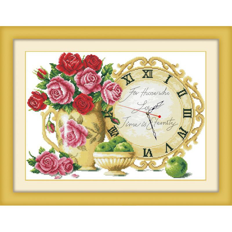 Tranh thêu chữ thập Đồng Hồ Bình Hoa 8050 (57x42cm) chưa thêu