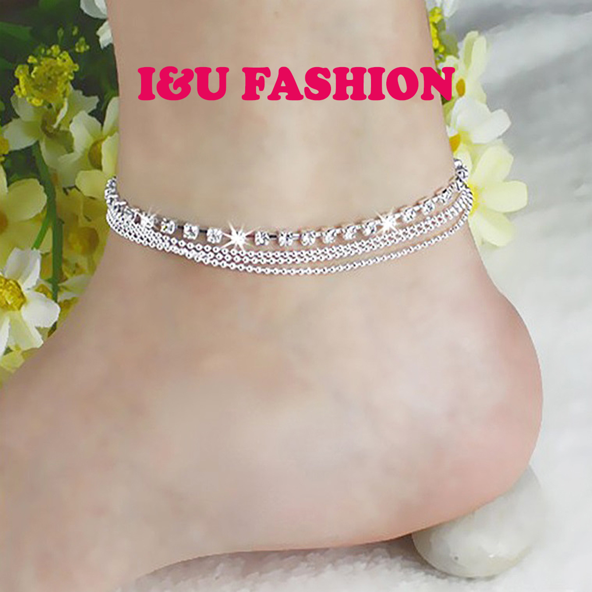 Lắc Chân Vòng Chân Chuỗi Khảm Đá Sáng Lấp Lánh Màu Bạc Sáng Gồm 4 Lớp Cá Tính , Nổi Bật Sang Trọng Trang Sức Phụ Kiện Thời Trang LC-02