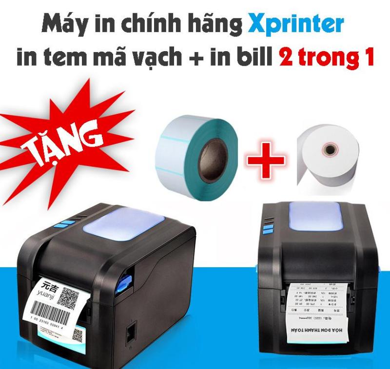 Máy in bill k80+in mã vạch Xprinter 370B tặng kèm 5 cuộn giấy k80x50,1cuộn in tem 20x30x500 tem
