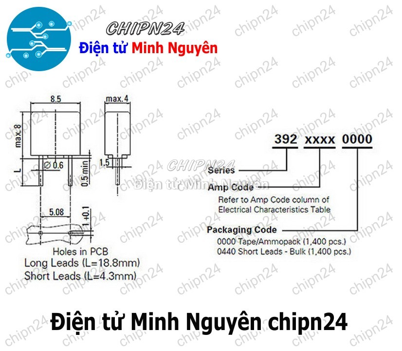 [2 cái] (K445) Cầu Chì Vuông 392 (T1A 2A 3.15A 4A 5A 6.3A 10A) 250V - [Chọn Loại] - HHH.00078