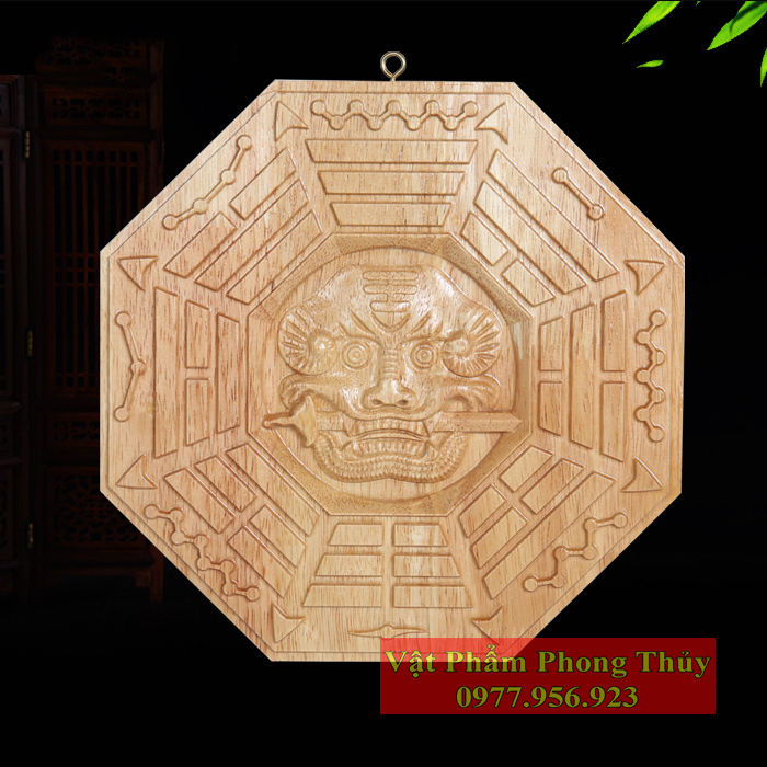Gương Bát Quái Gỗ Đào Hổ Phù Hoá Sát