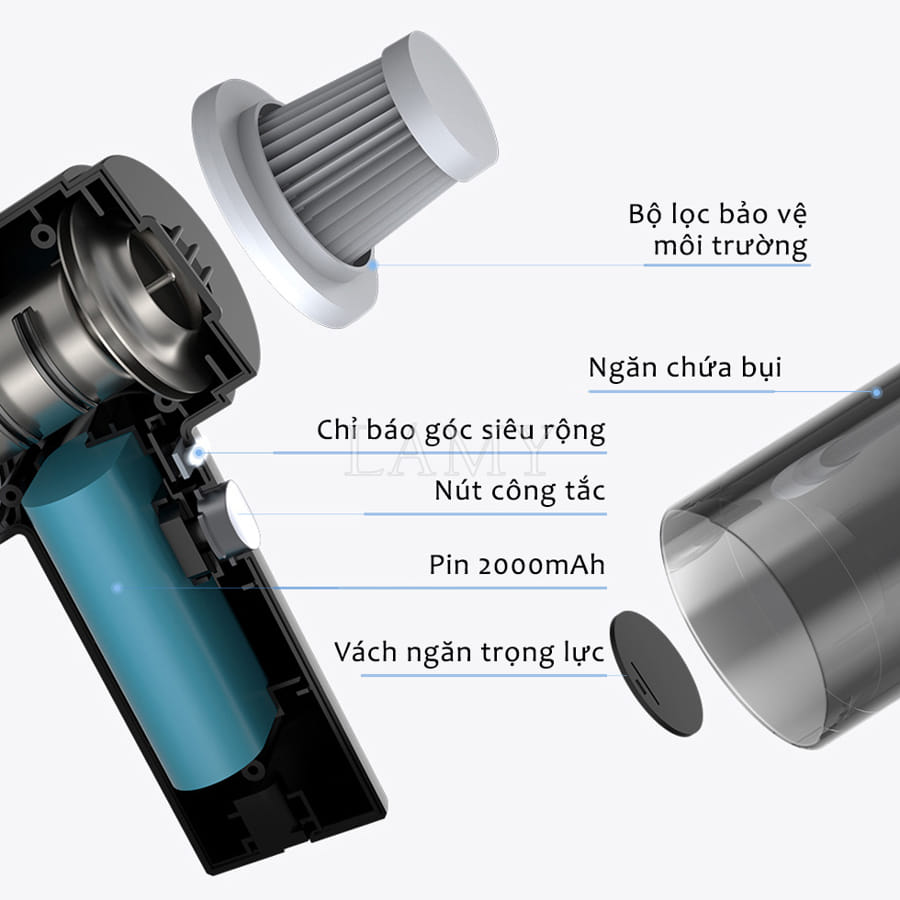 Máy Hút Bụi Mini Cầm Tay Không Dây YT-M2037 Lực Hút 6000MPA Nhỏ Gọn, Pin Sạc Tiện Lợi, Lực Hút Siêu Mạnh, Công Suất 60w