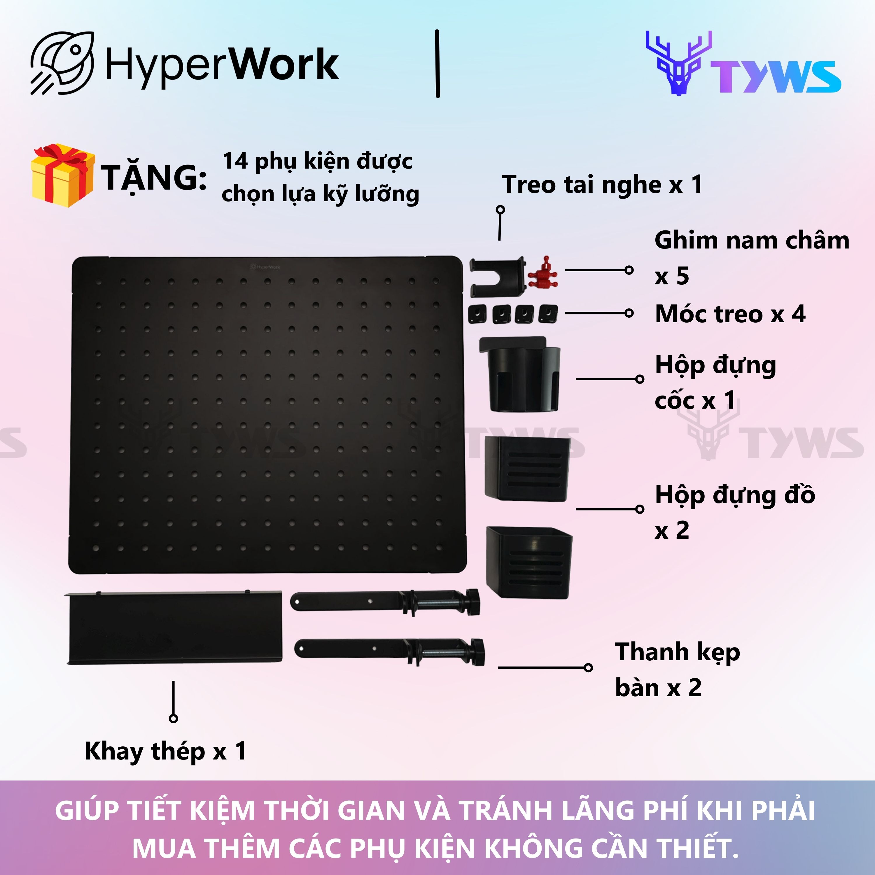 Bảng treo đồ Pegboard HyperWork PG-02 Đen HPW-PG02-Black