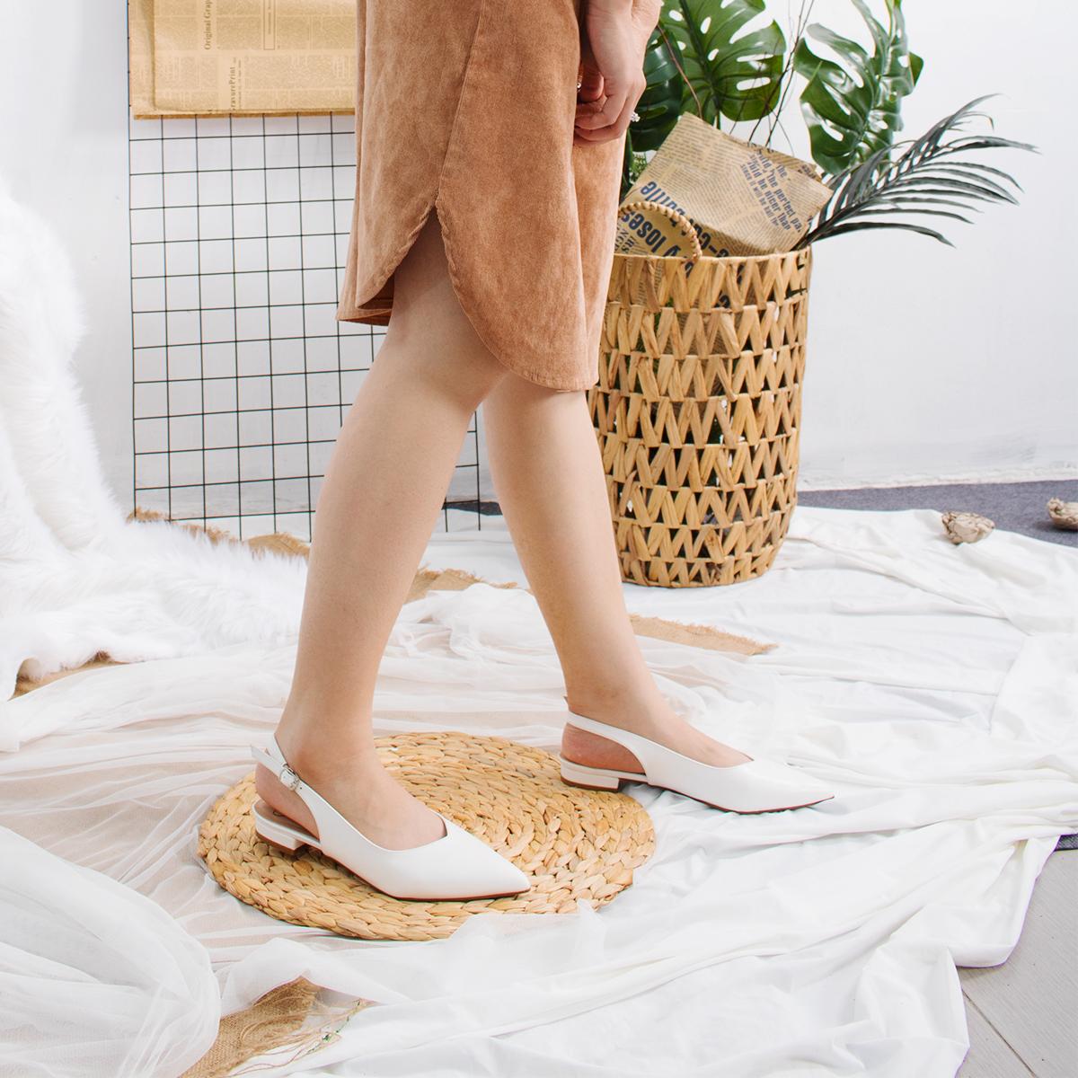 Giày nữ, giày cao gót slingback mũi nhọn cao 2cm thời trang kiểu dáng basic - EL001 (WH)