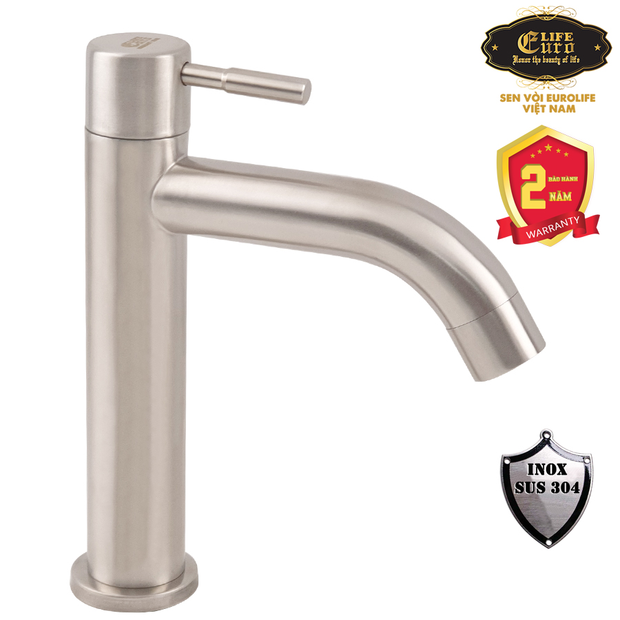 Vòi lavabo lạnh inox sus 304 eurolife el-t018