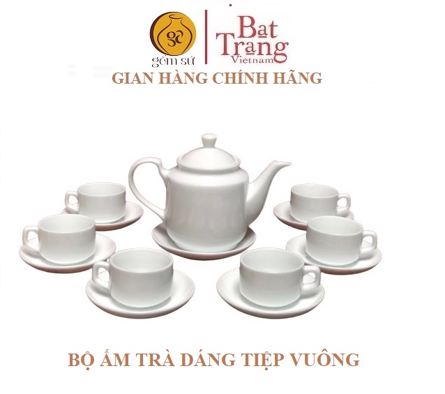 Bộ ấm chén uống trà dáng vuông dung tích 500ml gốm Sứ Bát Tràng CK3 đã bao gồm đĩa
