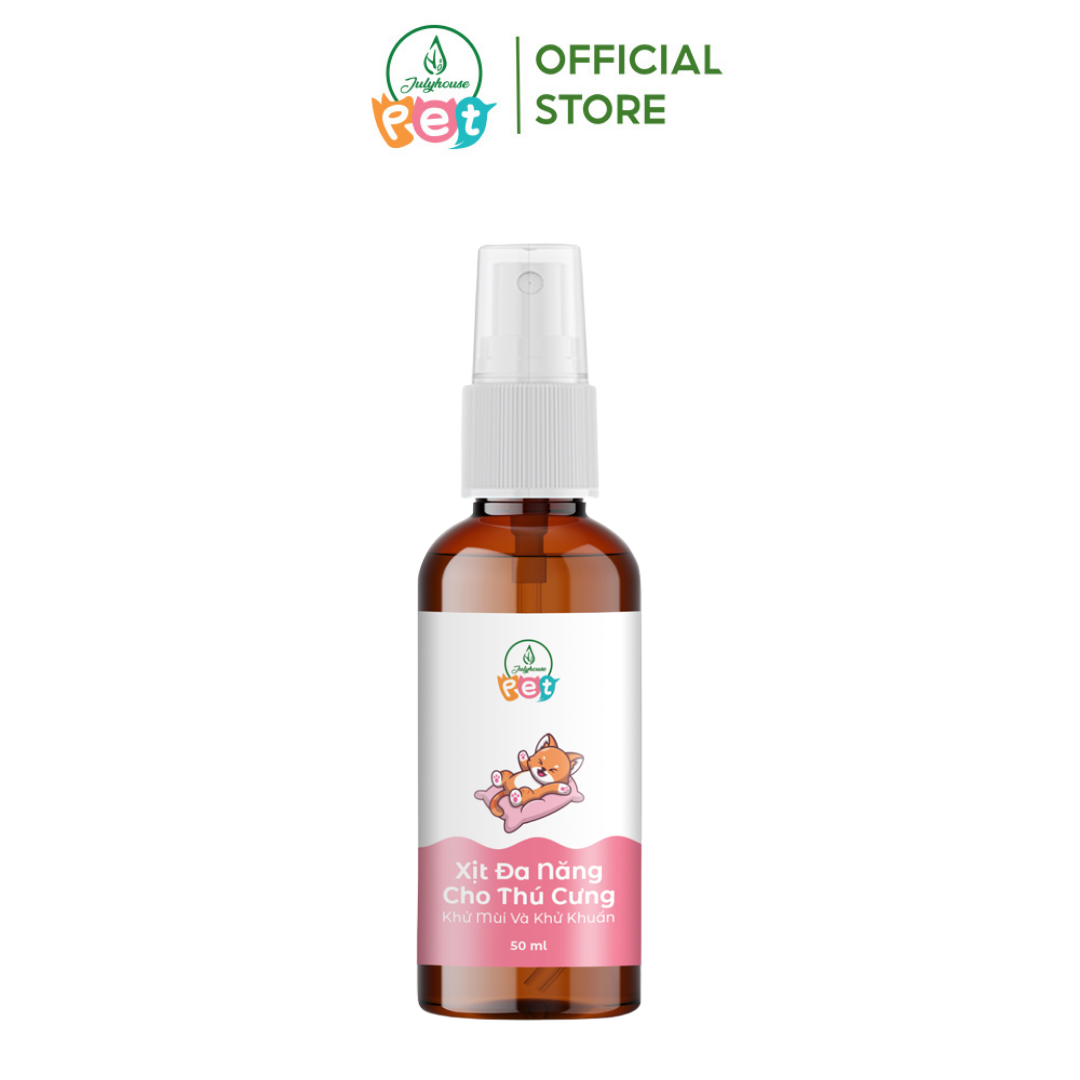 Nước lau sàn cấp tốc dạng xịt khử mùi và khử khuẩn cho chó mèo 50ml JULYHOUSE kết hợp tinh dầu Oải Hương, Khuynh Diệp, Sả Chanh