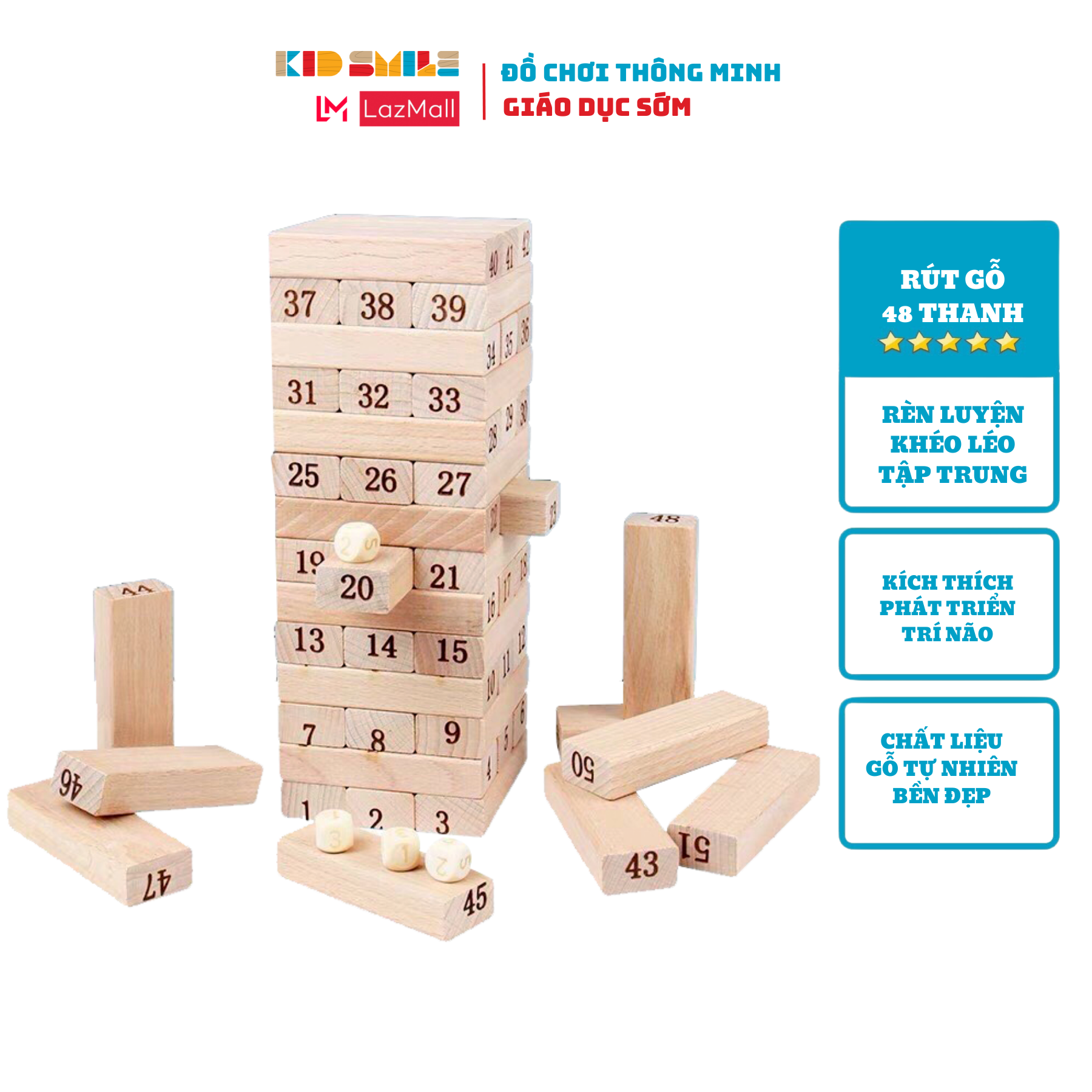 Bộ Đồ Chơi Trí Tuệ Trẻ Em , Người Lớn Rút Gỗ Jenga 48 Thanh Gỗ Tự Nhiên Cao Cấp Size Đại Giúp Trẻ Em Khéo Léo, Thông Minh Nhanh Nhẹn Hơn Và Giảm… – DOZKIDZ >>> top1shop >>> lazada.vn