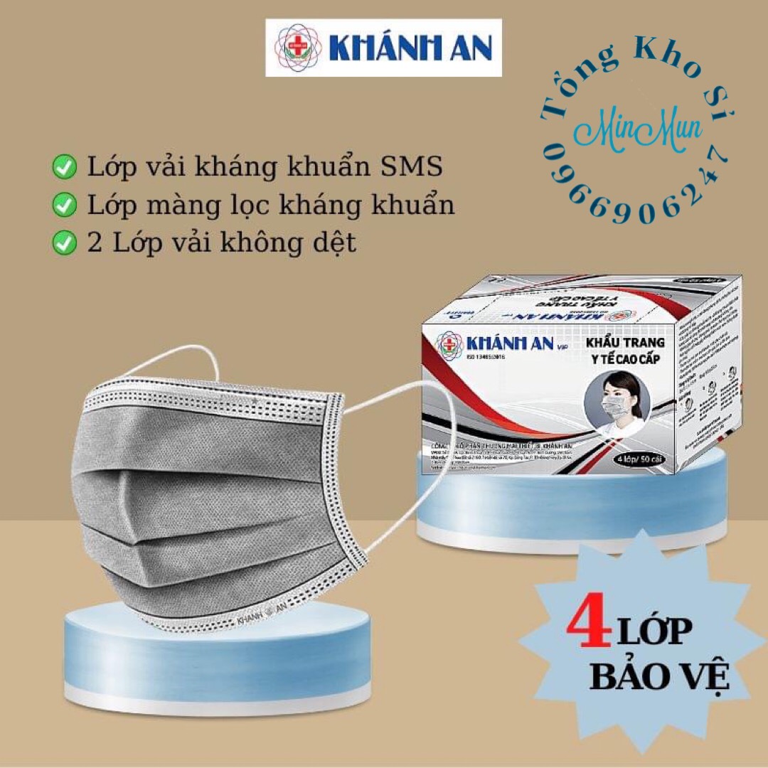 Hộp 50 cái khẩu trang y tế Khánh An 4 lớp kháng khuẩn cao cấp